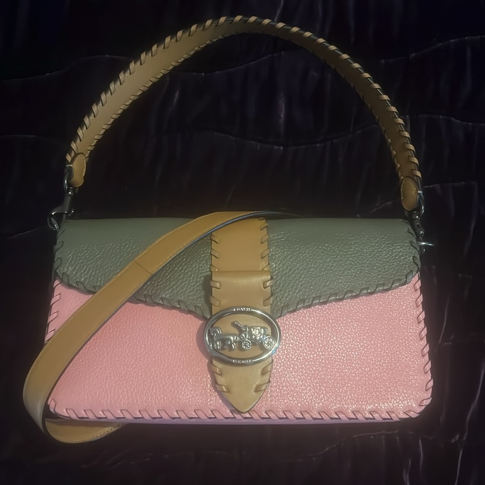 Coach Georgia colorblock Pink and Green Whipstitch Shoulder Bag - Picture 5 of 8